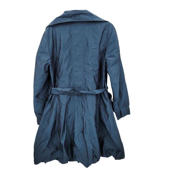 Dennis Teal Blue Belted A-line Balloon Hem Jacket Sz M Lightweight Duster Coat - Picture 2 of 10